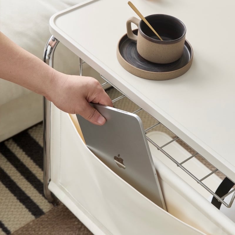 キャスター付き コの字 ポケット 収納 二段 サイドテーブル 全2色