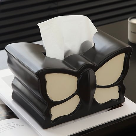 #バタフライ モチーフ モノトーン セラミック ティッシュケース 蝶