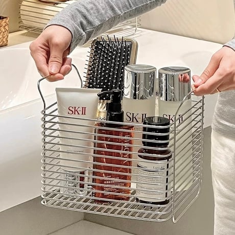 #大小2点セット 持ち手付き ステンレス ワイヤー スタッキング バスケット カゴ