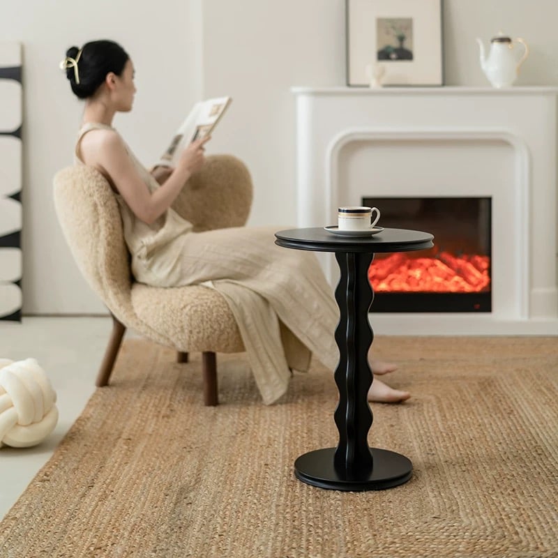 ブラック ウエーブ レッグ ラウンド コンパクト サイドテーブル | 70PARK