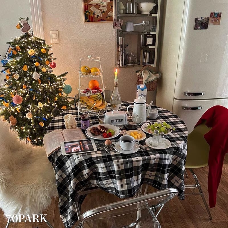 ブラック タータンチェック柄 テーブルクロス 140×140 | 70PARK