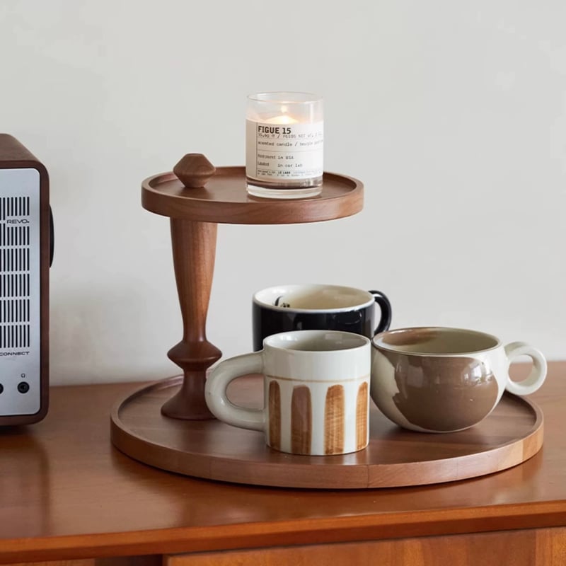 ナチュラル ウッド 可動式 二段 ラウンド トレイ 収納 | 70PARK