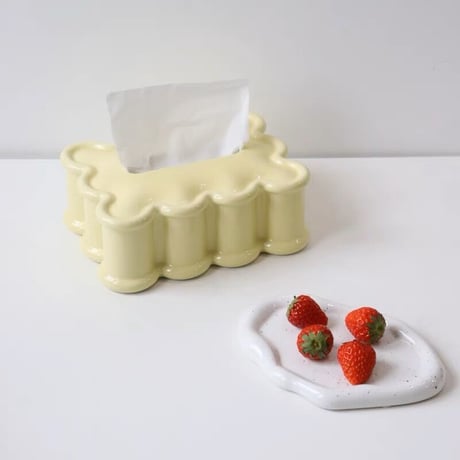 #セラミック ウエーブ デザイン ティッシュケース 全2色
