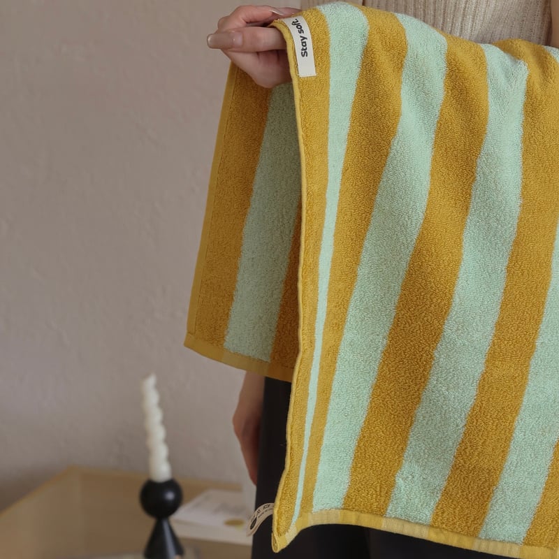 ワイド ストライプ カラフル フェイスタオル 全3色 綿 100% 吊り下げ