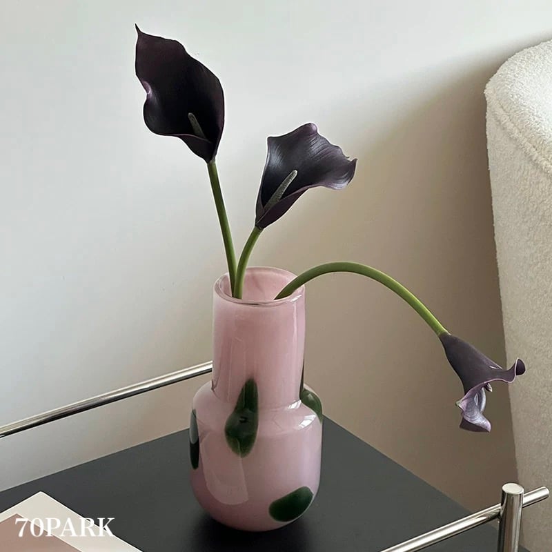 グリーン ドット ピンク ガラス フラワーベース 花瓶 | 70PARK