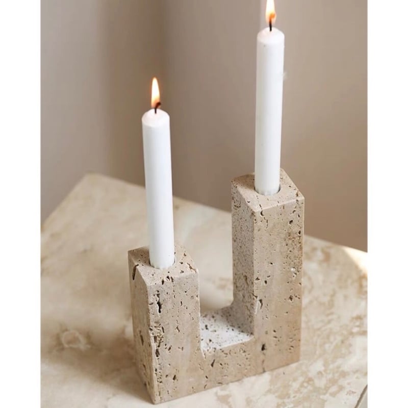トラバーチン U字 キャンドルホルダー 大理石 オブジェ | 70PARK