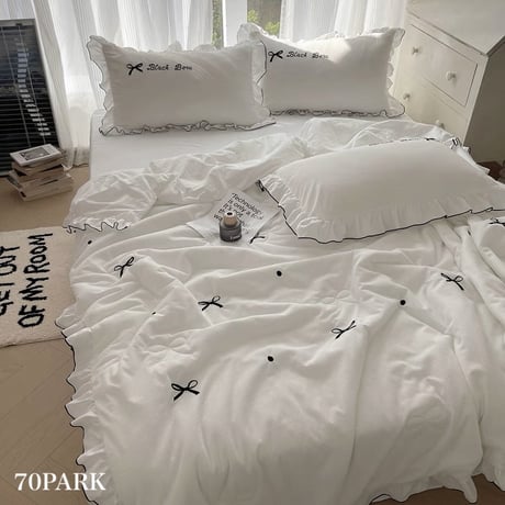 #リボン フリル ワッフル 布団カバーセット 全2種 ベッドカバー
