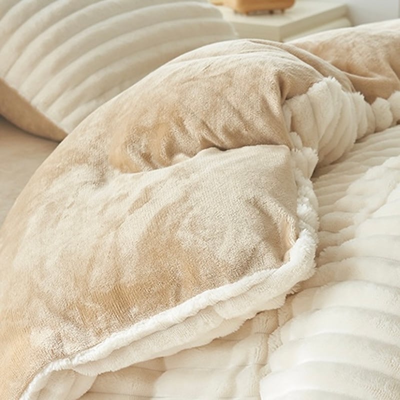 即納】#フェイクファー ストライプ ツートーン 冬用 布団カバーセット