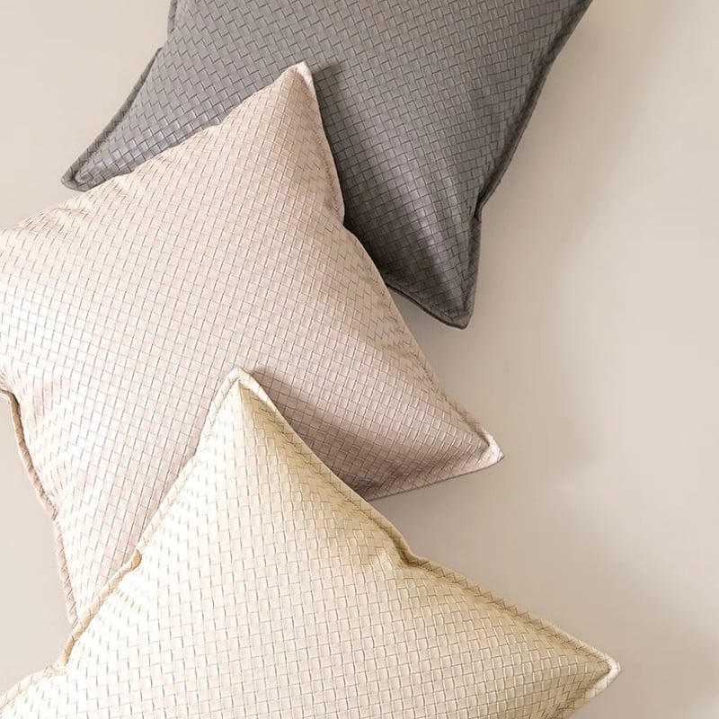 リッチ フェイクレザー 編み込み クッションカバー 全6色 45×45