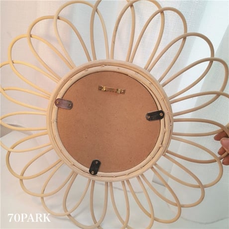 #フラワー & 太陽 モチーフ ラタン ミラー 全2タイプ 鏡
