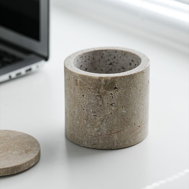 トラバーチン 蓋付き 小物入れ 天然大理石 キャニスター | 70PARK