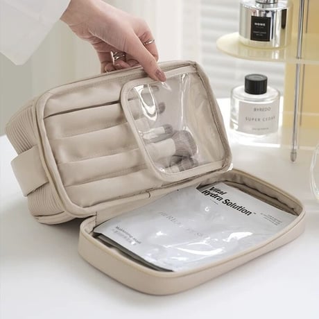 #大容量 二層 コスメ 収納 ポーチ トラベルポーチ