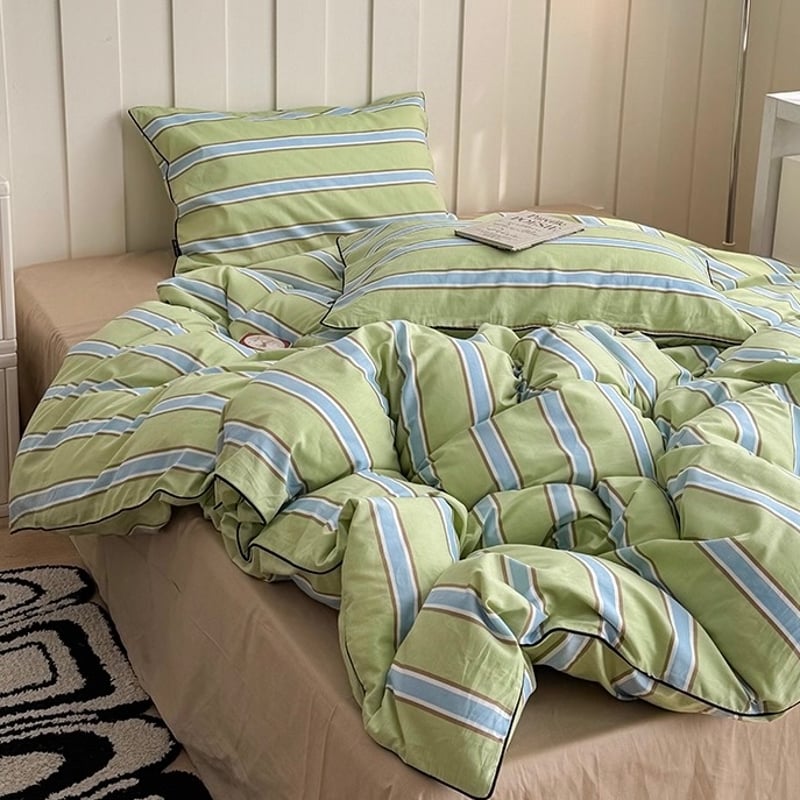 ダークグリーン 金色リボン座布団 5枚セット 色:ダークグリーン_サイズ:シングル・3点セット】AYO 布団カバー