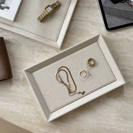 #PUレザー 長方形 シンプル アクセサリー トレイ 全2サイズ アイボリーベージュ