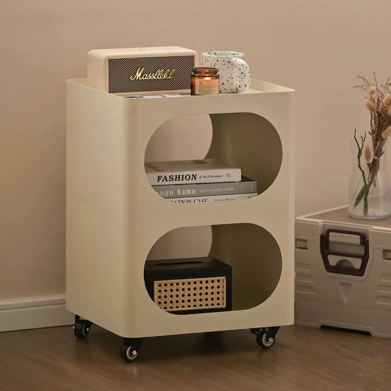 キャスター付 アイアン オープン 収納 2段 サイドテーブル 全2色