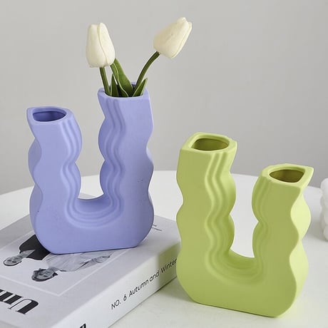 【即納】#うねうね ウエーブ U字型 セラミック フラワーベース 花瓶 全3色