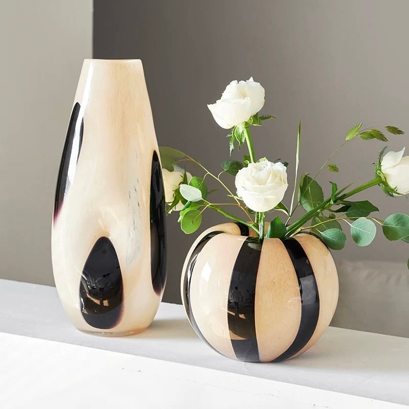 ブラック ドット ストライプ ガラス フラワーベース 全3種 花瓶 | 70PARK