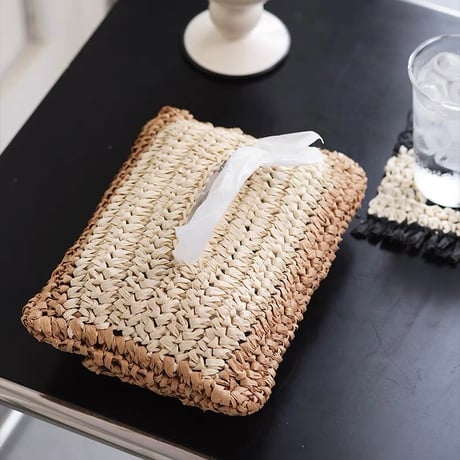 #ストロー素材 ナチュラル ティッシュケース 全2色 カバー