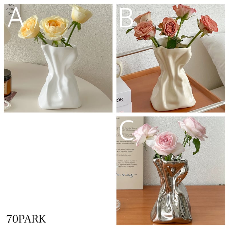 プリーツ セラミック フラワーベース 全3色 花瓶 | 70PARK プリーツ セラミック フラワーベース 全3色 花瓶 | 70PARK