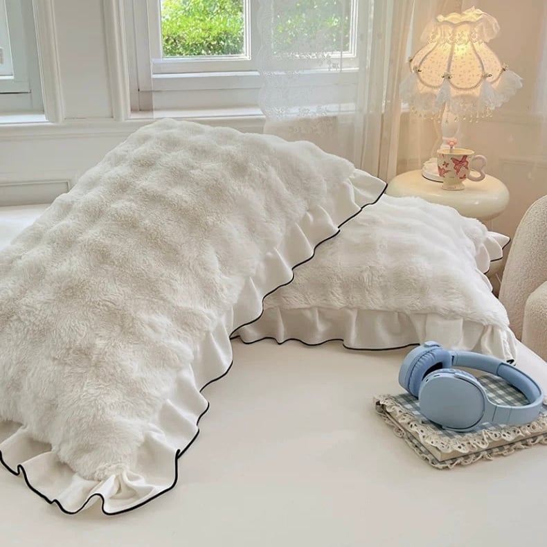 ホワイト フリル もこもこ ふわとろ 枕カバー 単品 48×74cm フェイク