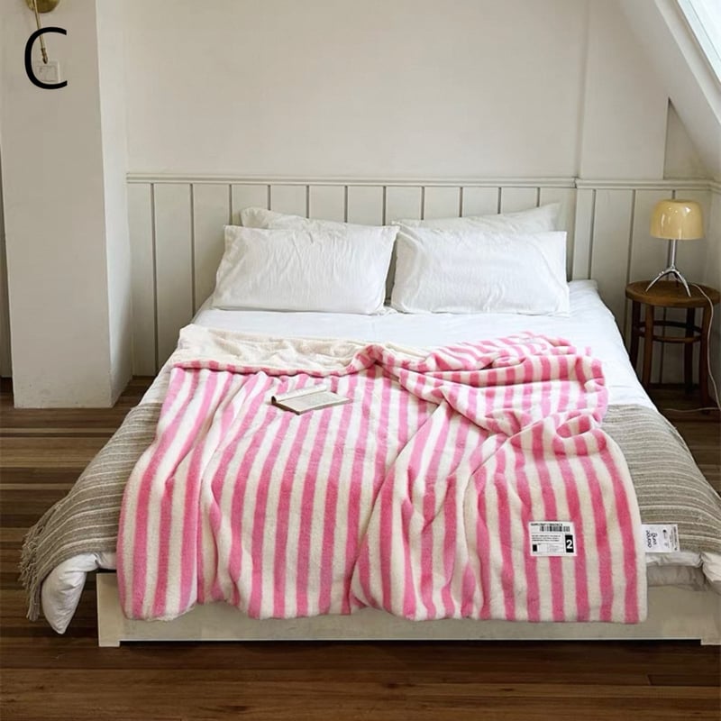 ワイド ストライプ柄 ふわふわ ソフト ブランケット 全3色 150×200