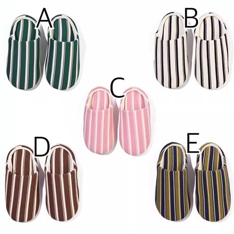 #レトロ ストライプ ソフト ルームシューズ 全5色 室内 スリッパ ユニセックス