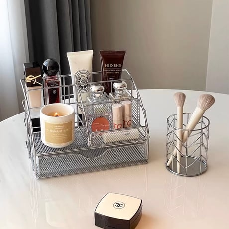#スチール メッシュ 引き出し コスメ 収納 マルチ ラック シルバー