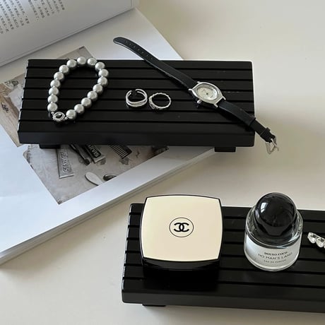 #脚付き ブラック ウッド 長方形 トレイ 小物置き アクセサリートレイ