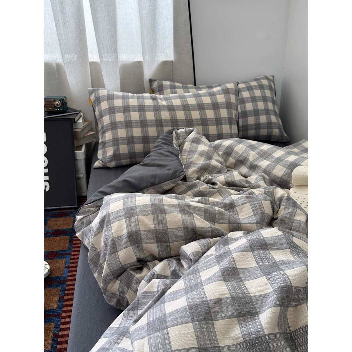 グレー ワイド チェック柄 布団カバーセット 全2サイズ オールシーズン