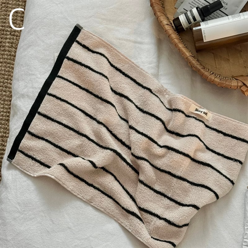 クラシック ストライプ フェイスタオル 全4色 綿 100% 吊り下げ コーマ