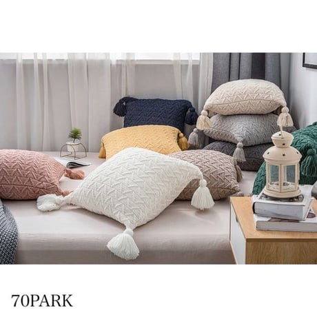 【即納】#タッセル付き ケーブル ニット クッションカバー 全9色