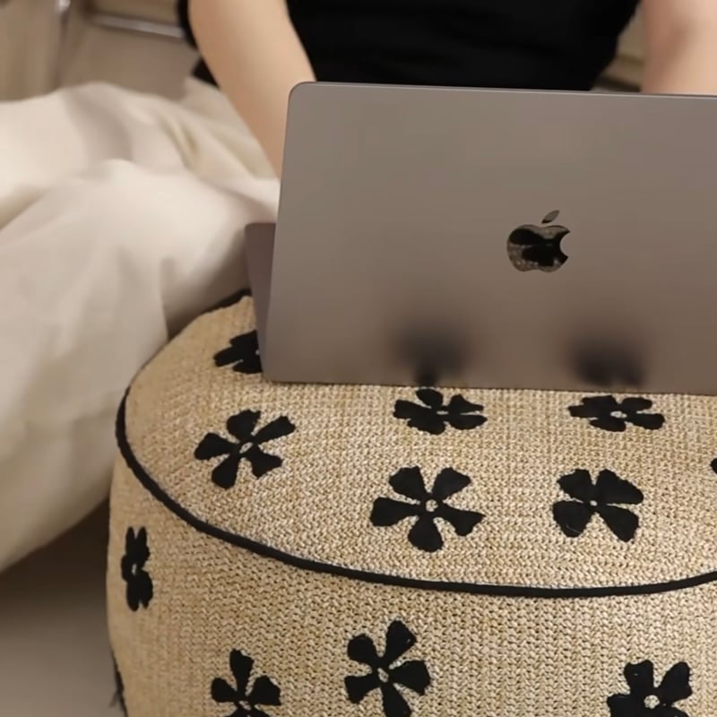 ストロー素材 フラワー ビーズ クッション プフ 全2色 椅子 | 70PARK