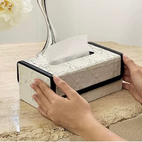 #フェイクレザー パイピング モダン ティッシュケース 全2色
