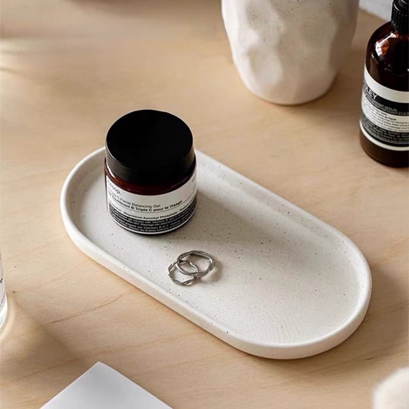 ナチュラル セラミック オーバル型 アクセサリー トレイ 小物置き