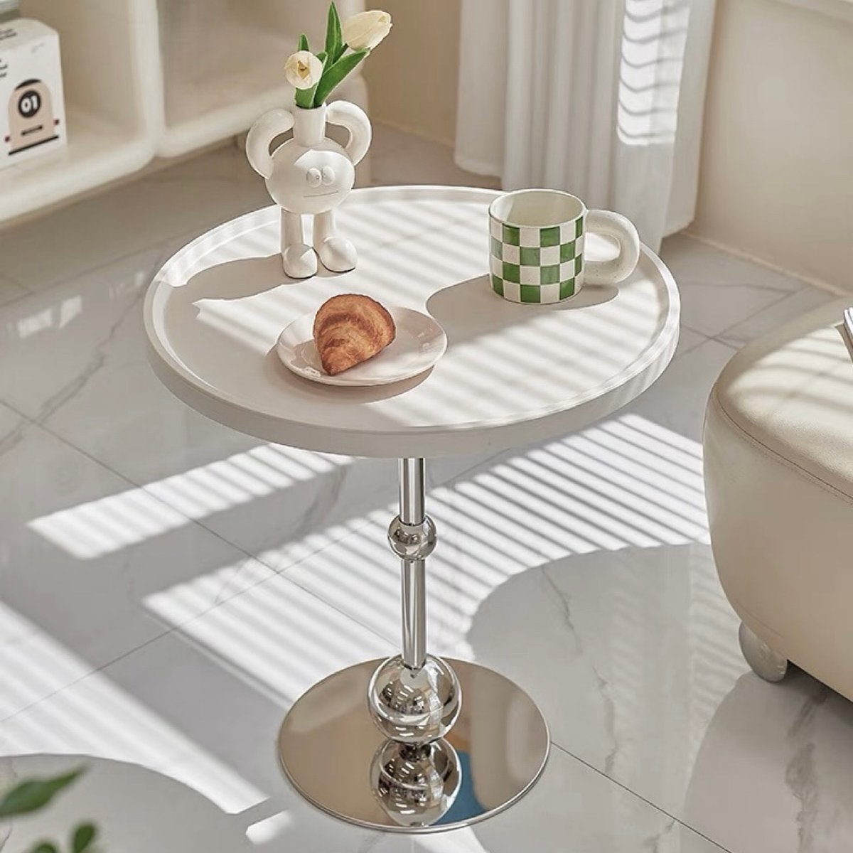 ホワイト シルバー サイドテーブル モダンデザイン サイドテーブル エンドテーブル おしゃれ 白 大理石調 セラミック