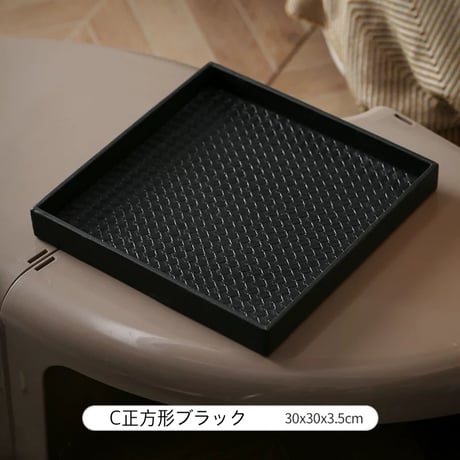 #モノトーン スクエア 編み込み レザー トレイ 全4種