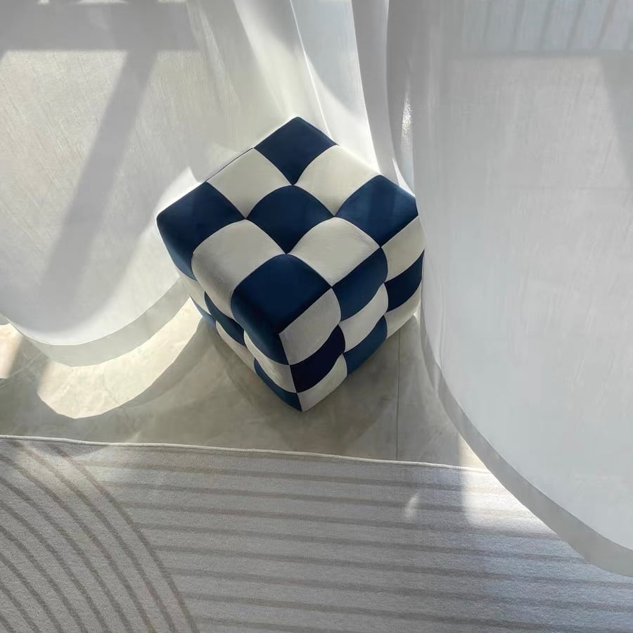 キューブ型 チェッカー柄 スツール 全3色 オットマン 市松模様 | 70PARK