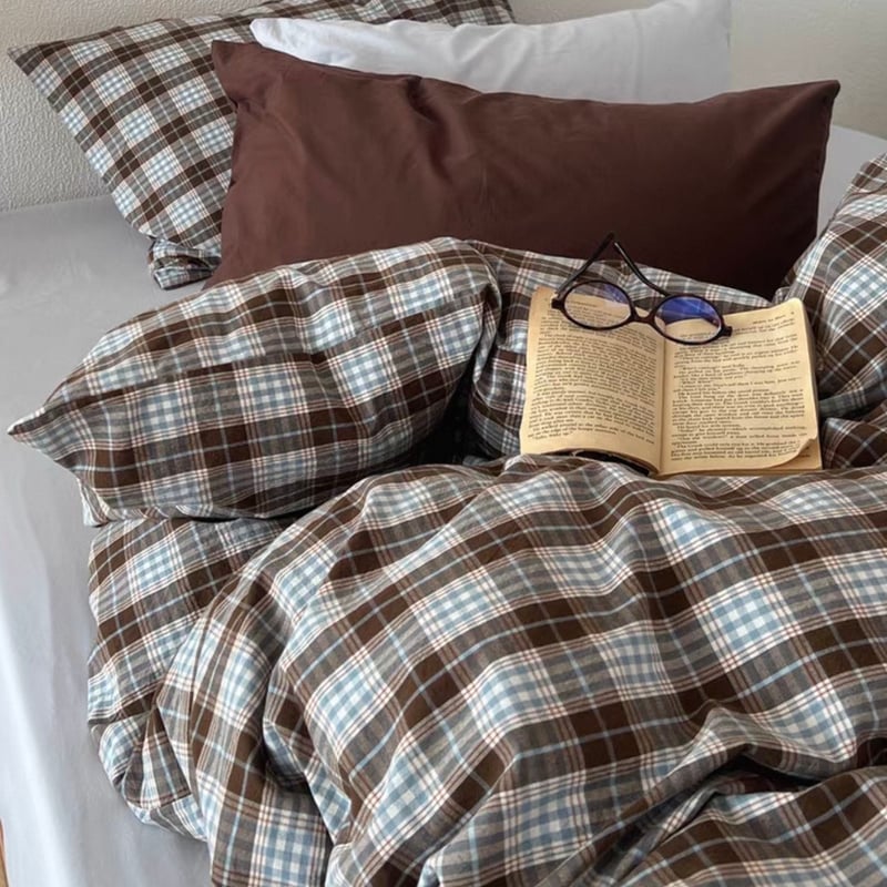 ブルー シーツ チェック柄 コットン 布団カバーセット 全3種 オール