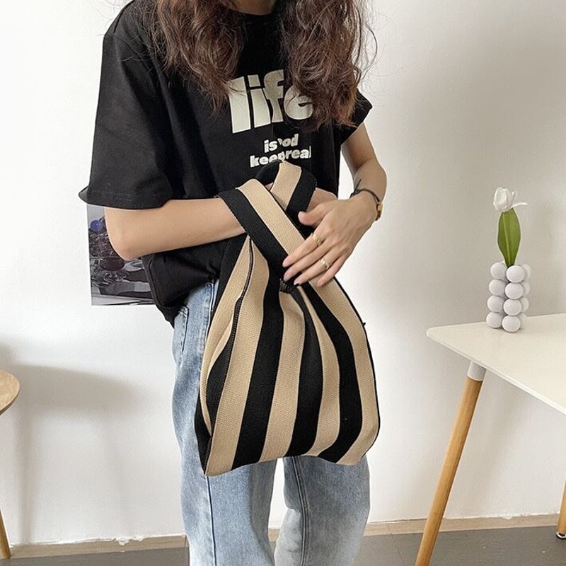 ストライプ柄 ミニ ニットバッグ 全3色 マルシェバッグ | 70PARK