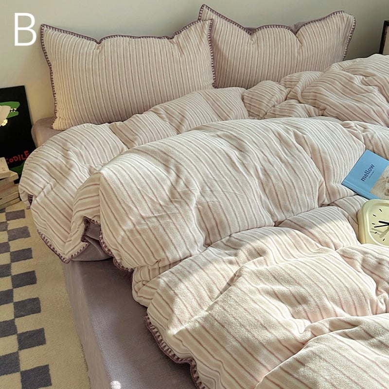 ストライプ ステッチ ベルベット調 冬用 布団カバーセット 全2色 | 70PARK