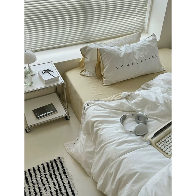 無地 バイカラー レタリング 布団カバーセット 全4色 ベッドカバー