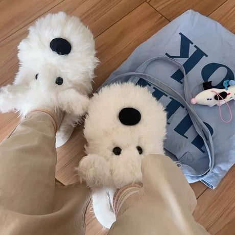 #パピー ふわふわ ルームシューズ 全2色 3サイズ 室内 スリッパ テリア 犬