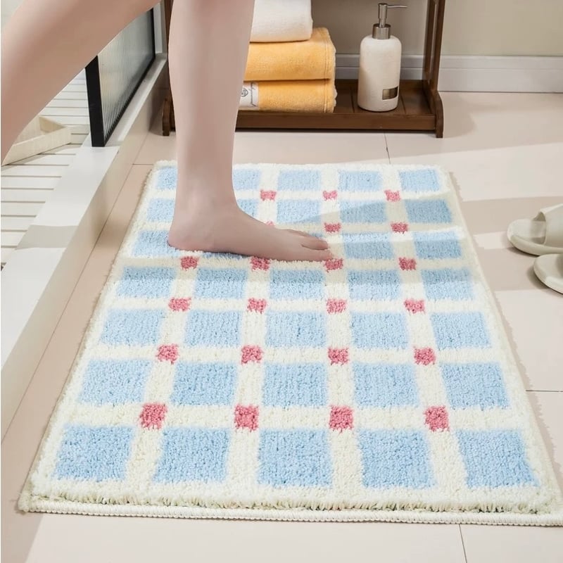 カラフル グリッド 吸水 バスマット 全3色 50×80 ドア 玄関 マット