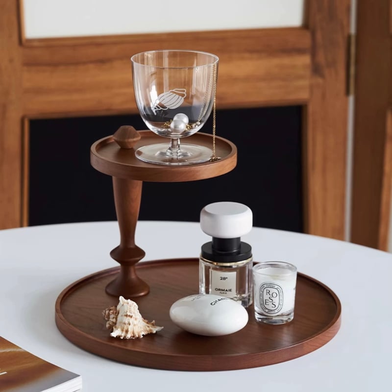 ナチュラル ウッド 可動式 二段 ラウンド トレイ 収納 | 70PARK