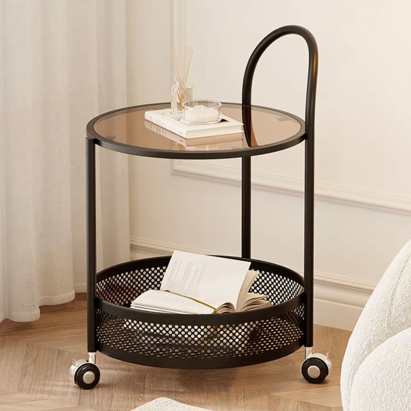 新品未使用❣️キャスター付きウッドラック バスケット収納サイドテーブル籐ラタン キャスター付 ラウンド バスケット サイドテーブル 全2色 | 70PARK
