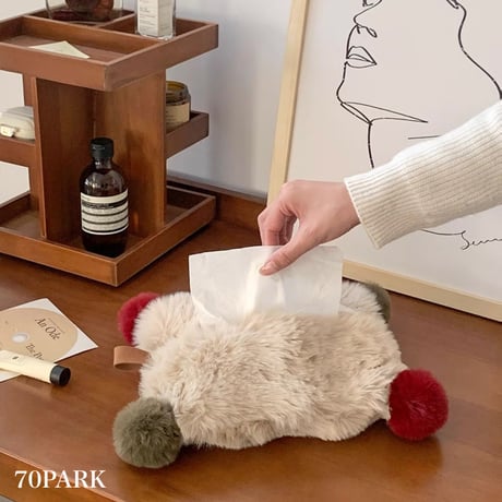 #ポンポン フェイクファー ティッシュケース 全2色 カバー 吊り下げ