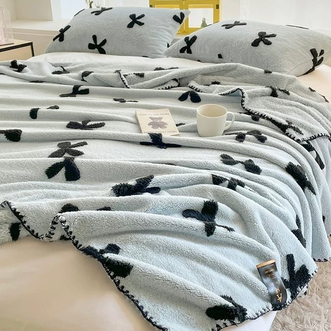 花柄リボンデザインブランケット 花柄リボンデザインブランケット