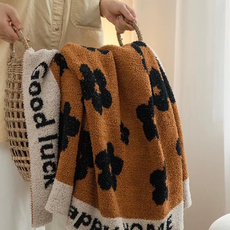 ブラウン 花柄 ブランケット 130×170 膝掛け ニット | 70PARK