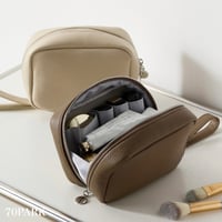 #持ち手付き シンプル レザー コスメ 収納 ポーチ 全4色 防水 トラベルポーチ 小型