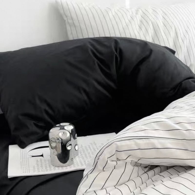 ホワイト ブラック ピンストライプ コットン 布団カバーセット 全3種